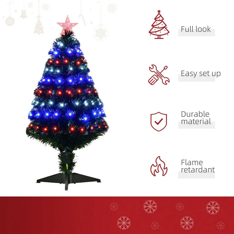 3FT Prelit Artificial Christmas Tree with Multi-Coloured Fiber Optic LED Light