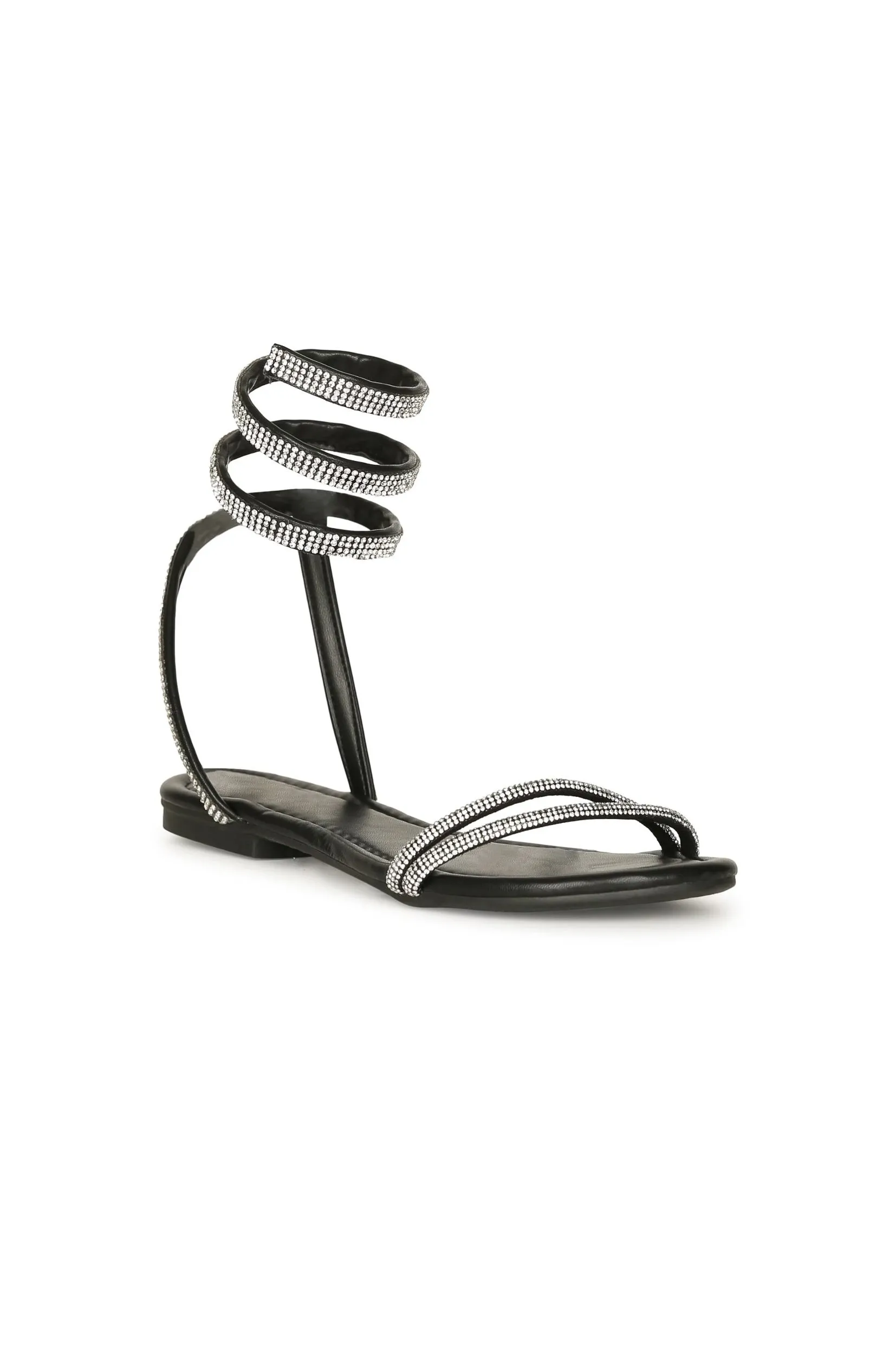 Aeryn - Embellished Spiral Coil Strap Flat Sandals
