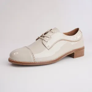Alpopo Nude Patent Lace-up Flats