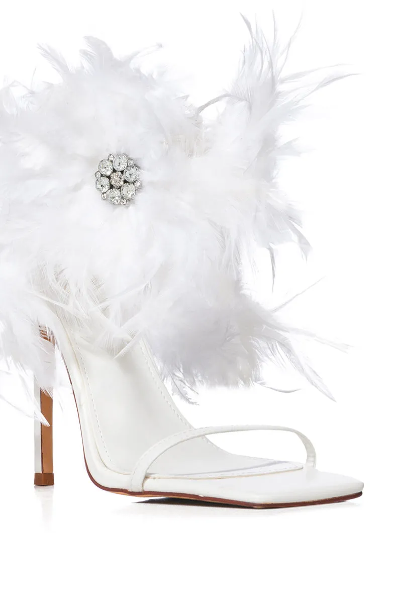 AZALEA WANG CARLA FEATHER TIE UP SANDAL IN WHITE