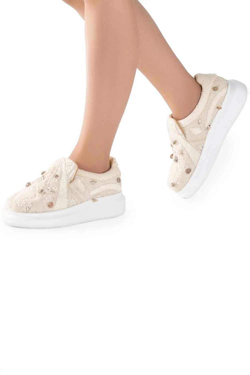 Beige Paradise Classic Wedge Sneakers