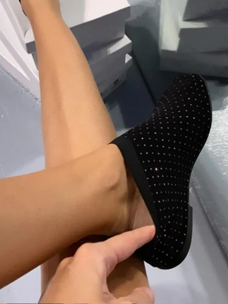 Breathable Rhinestone Flyknit Loafers