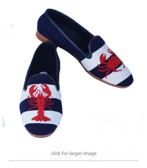 By Paige Handstitched Needlepoint Loafer Crab and Lobster on Navy