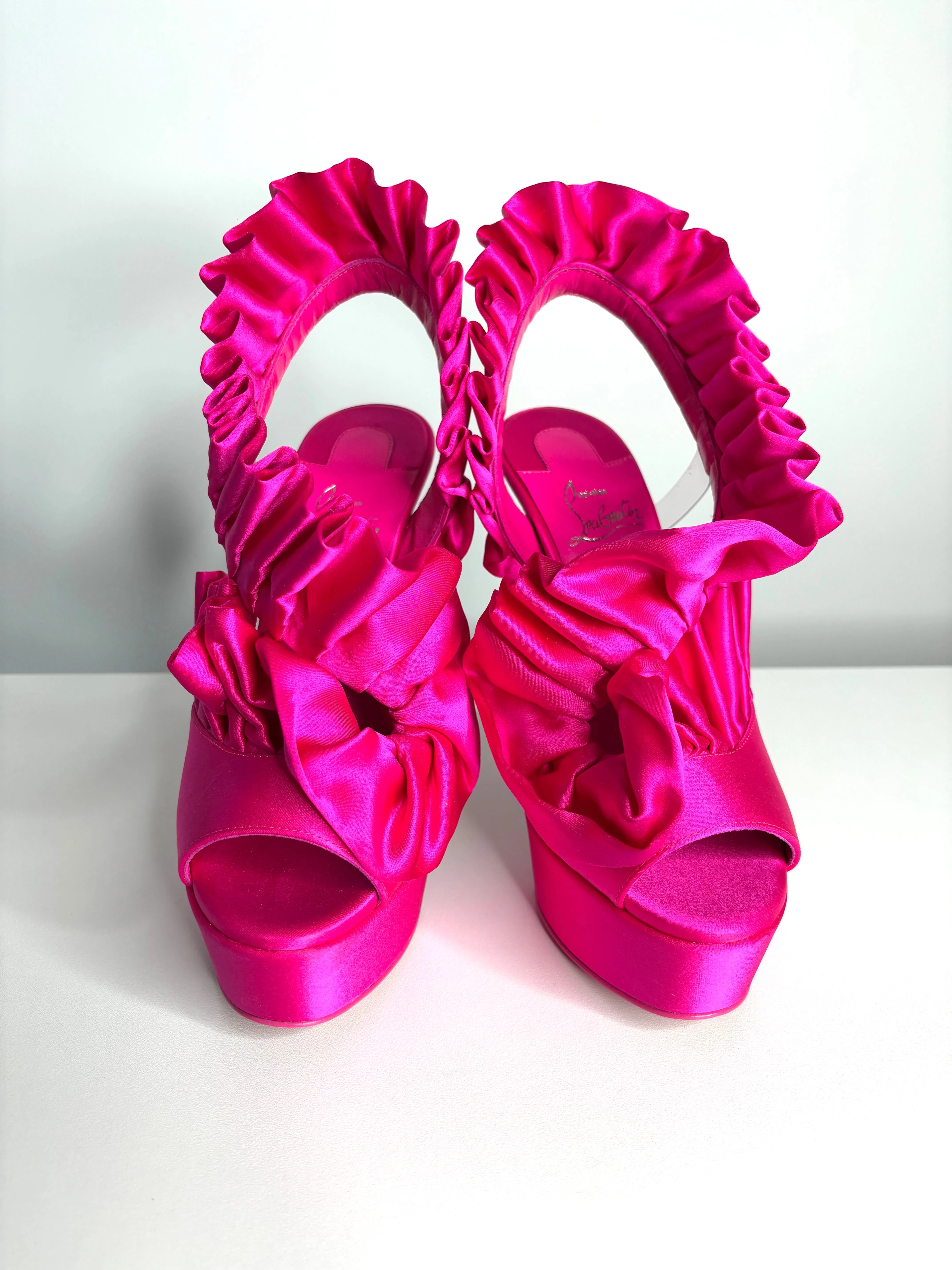 Christian Louboutin Froufrou Alta 150 Pink Satin Platform Heels Sandals 38 UK5