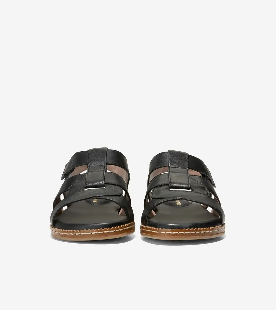 Cole Haan Cloudfeel Fisherman Black Jericho Leather Open Toe Flats Sandals