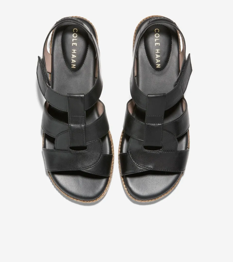 Cole Haan Cloudfeel Fisherman Black Jericho Leather Open Toe Flats Sandals