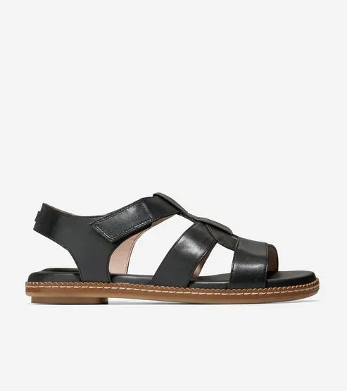Cole Haan Cloudfeel Fisherman Black Jericho Leather Open Toe Flats Sandals