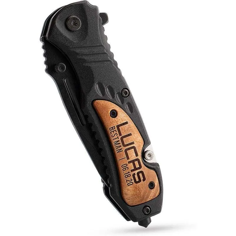 Custom Engraved Pocket Knives for Groomsmen, Black Knife