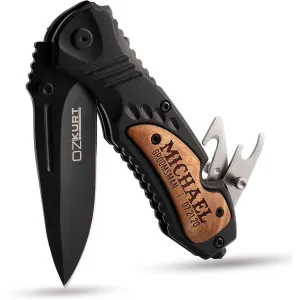 Custom Engraved Pocket Knives for Groomsmen, Black Knife