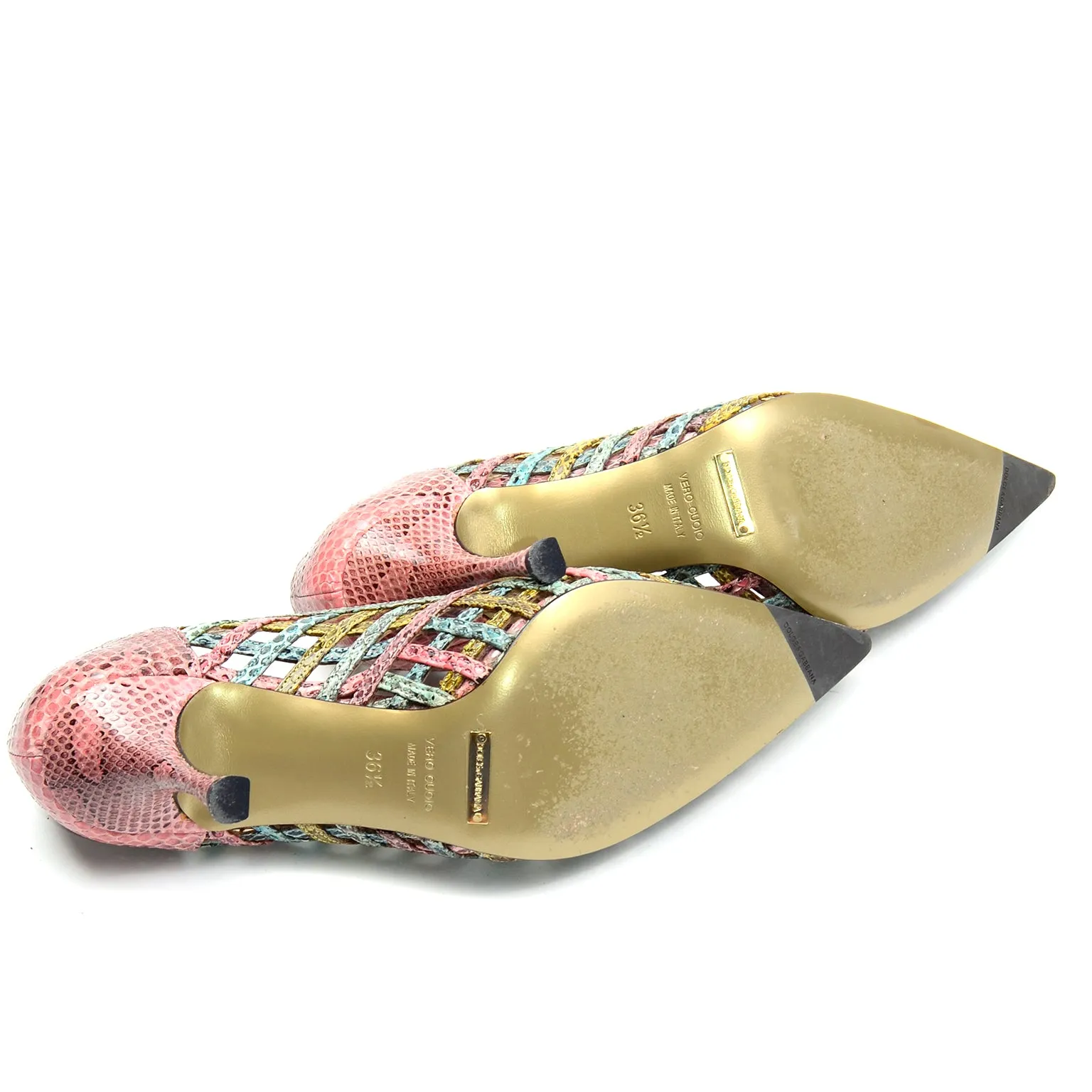 Dolce & Gabbana Woven Pastel Snakeskin Pointed Toe Heels 6.5