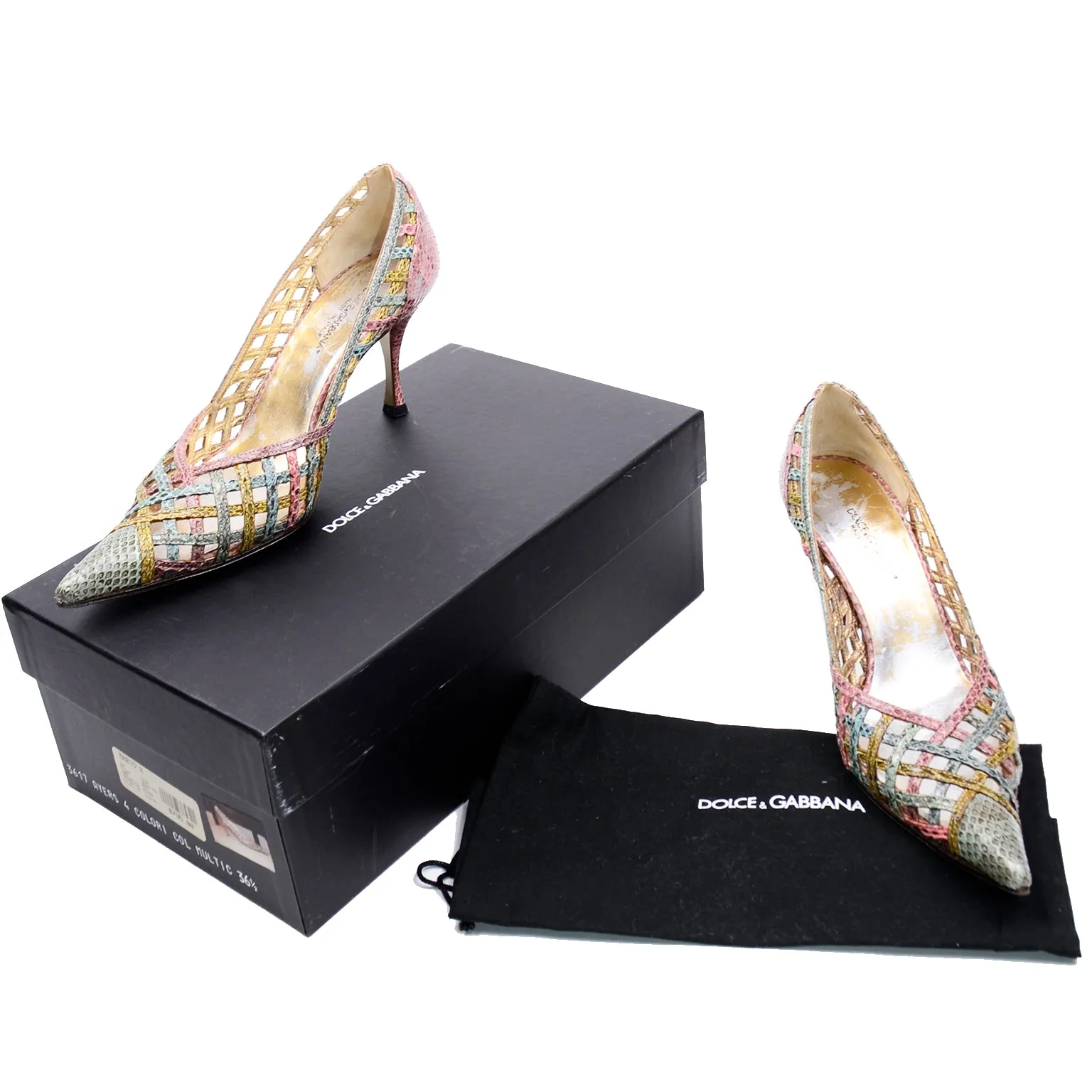 Dolce & Gabbana Woven Pastel Snakeskin Pointed Toe Heels 6.5