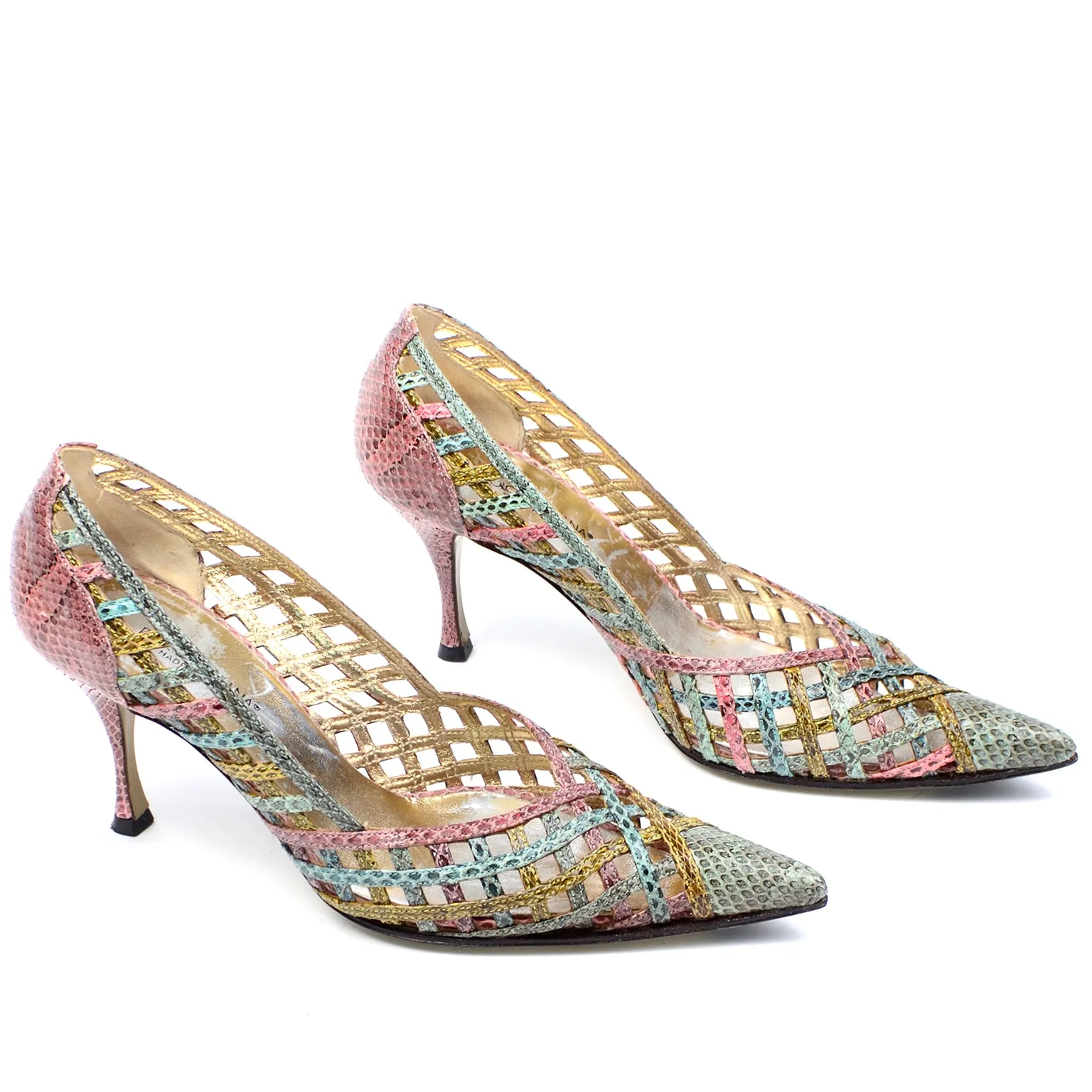 Dolce & Gabbana Woven Pastel Snakeskin Pointed Toe Heels 6.5