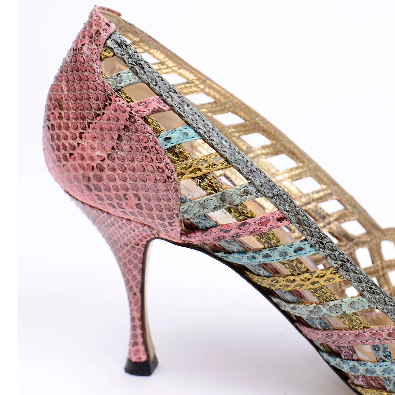 Dolce & Gabbana Woven Pastel Snakeskin Pointed Toe Heels 6.5