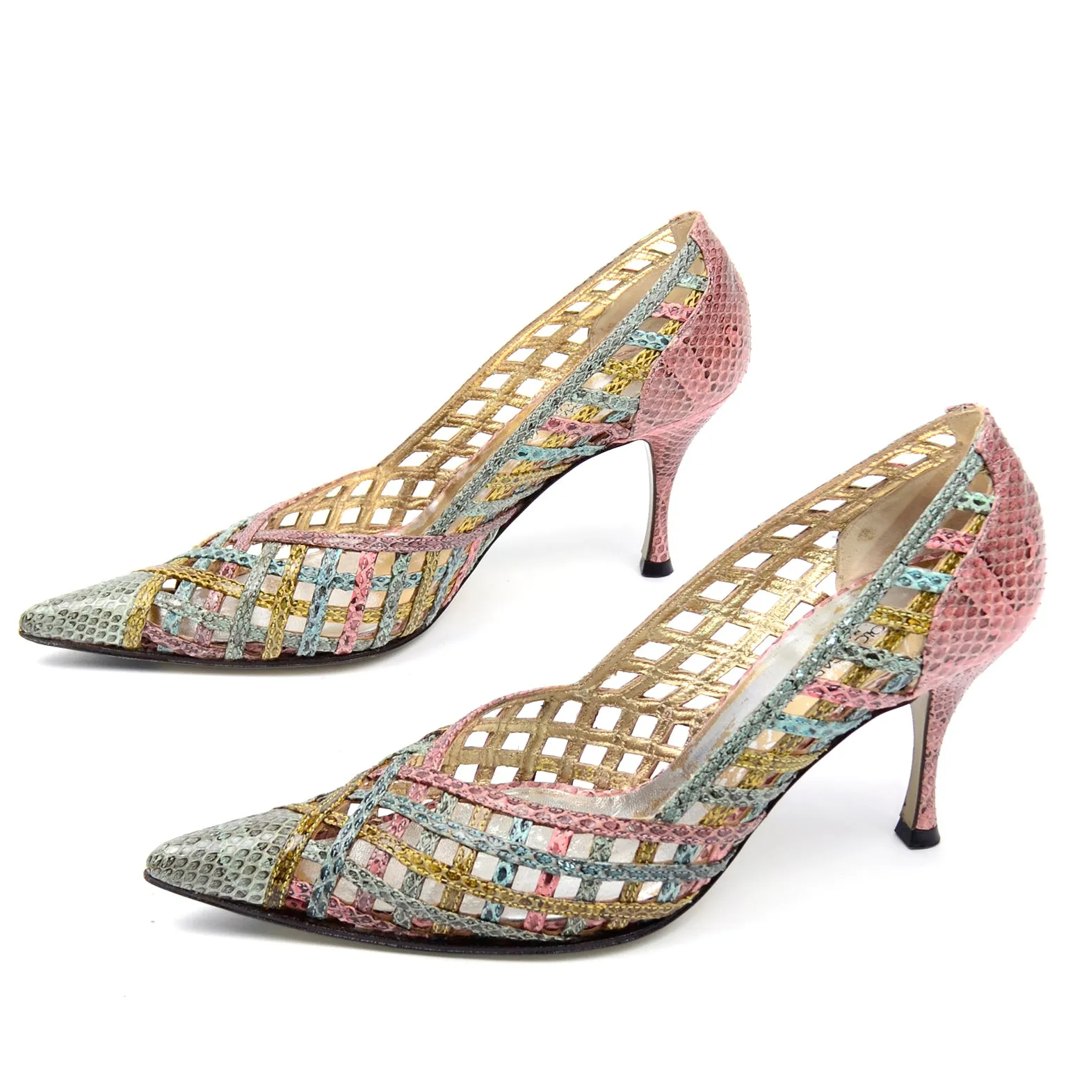 Dolce & Gabbana Woven Pastel Snakeskin Pointed Toe Heels 6.5