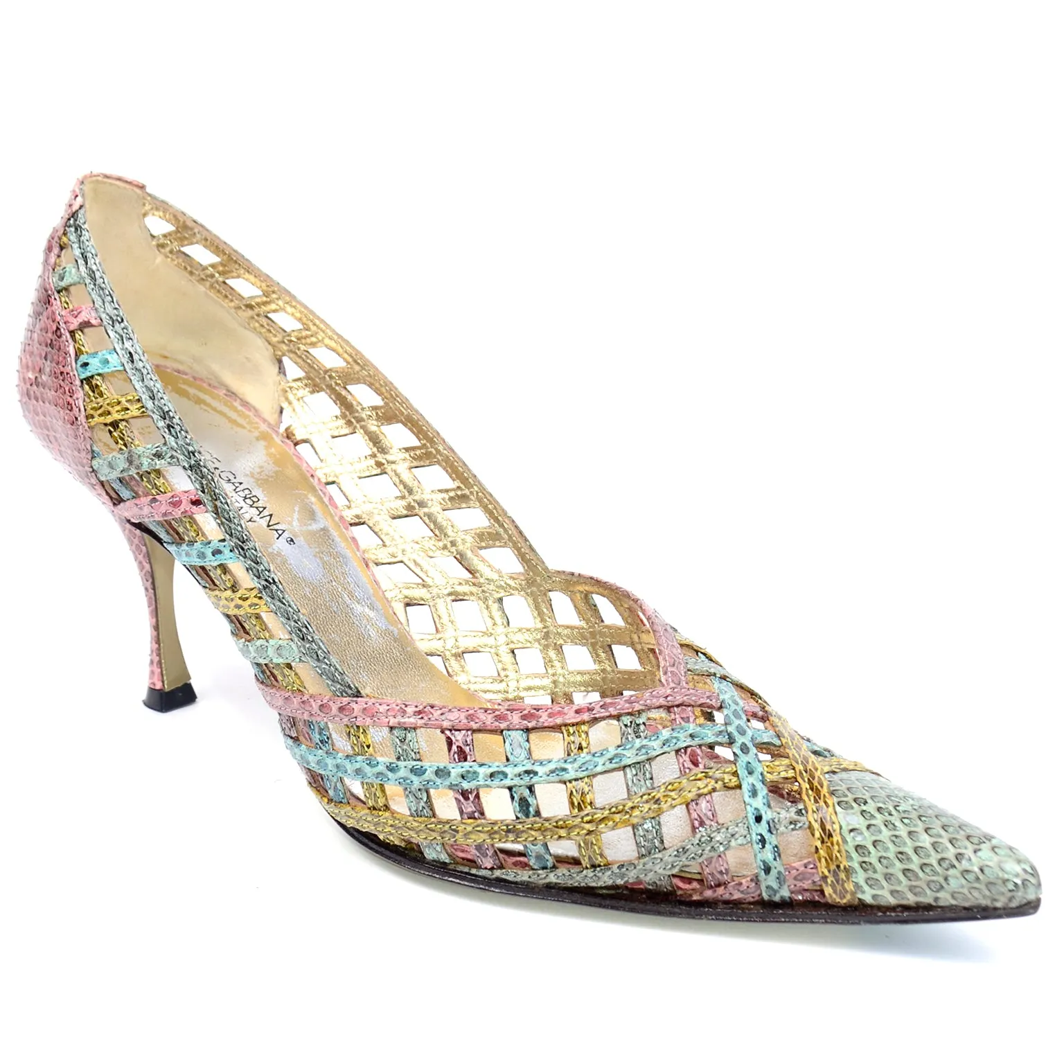 Dolce & Gabbana Woven Pastel Snakeskin Pointed Toe Heels 6.5