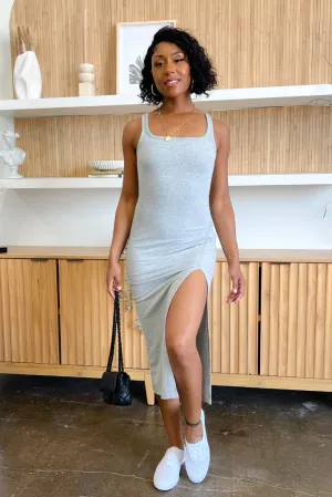 Everyday Ribbed Midi Dress - Grey