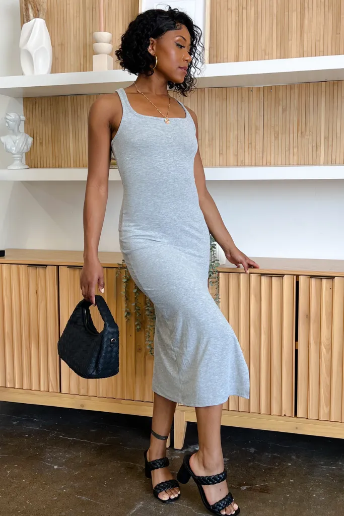 Everyday Ribbed Midi Dress - Grey
