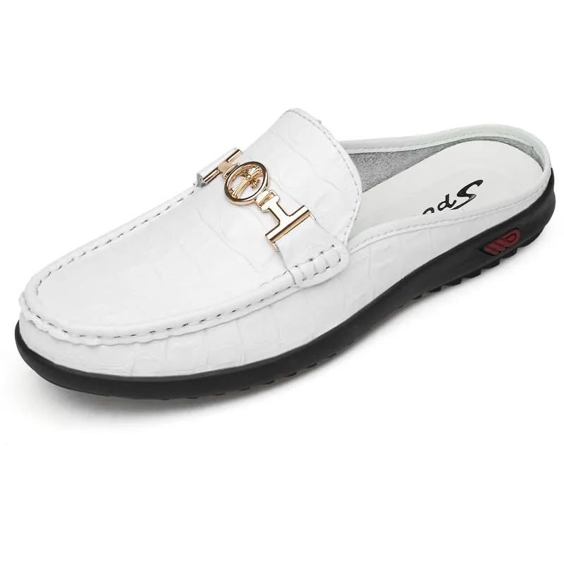 Fashion Hollow Out Genuine Leather Breathable Men's Slipper