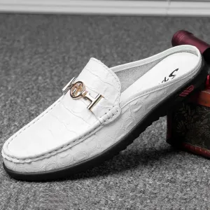 Fashion Hollow Out Genuine Leather Breathable Men's Slipper