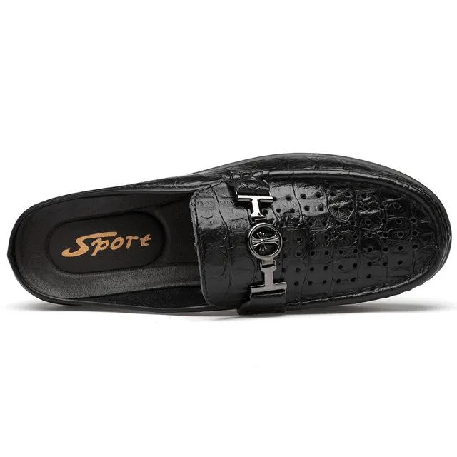 Fashion Hollow Out Genuine Leather Breathable Men's Slipper