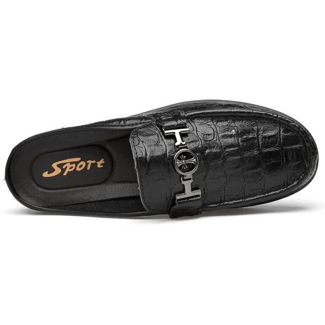 Fashion Hollow Out Genuine Leather Breathable Men's Slipper
