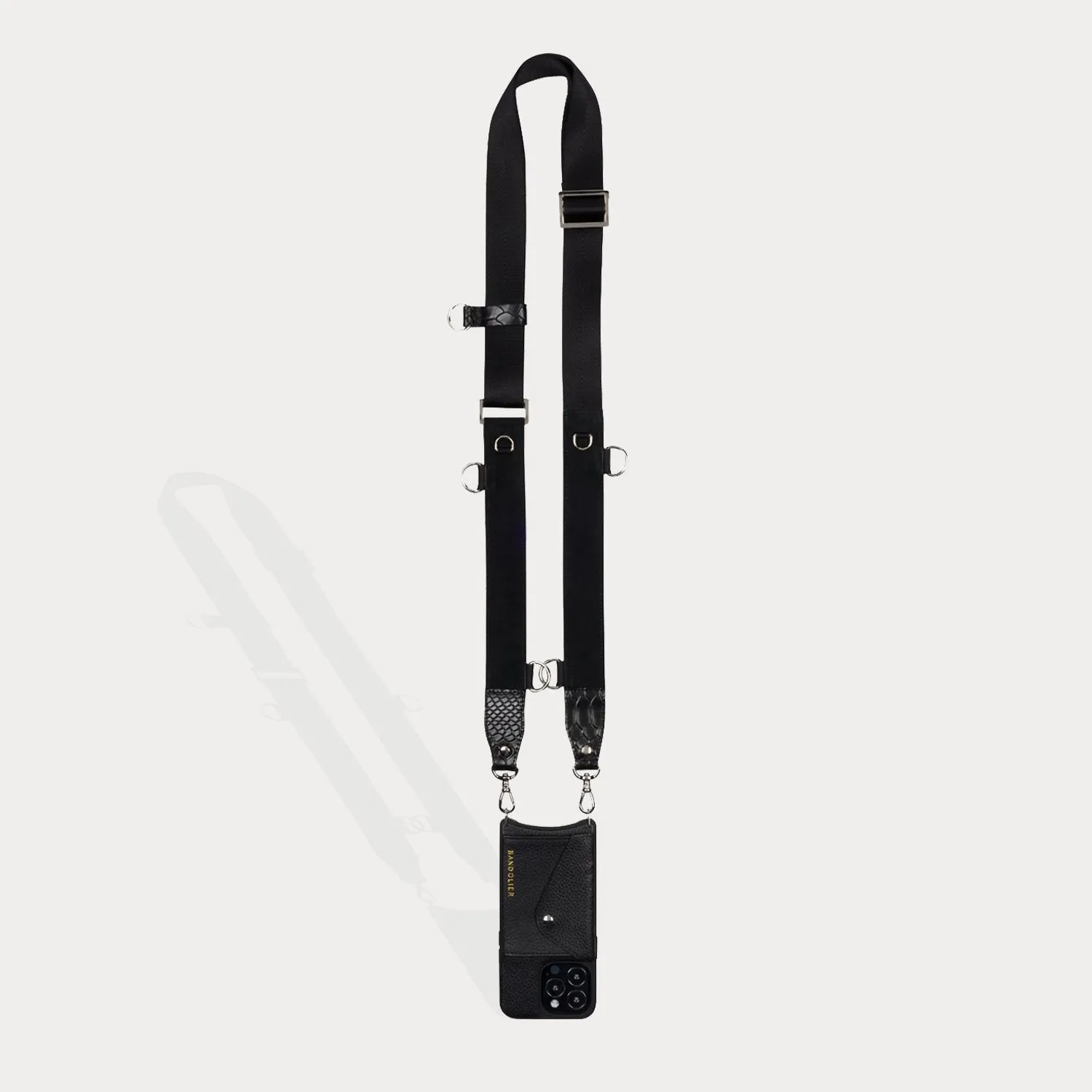 Fiona Side-Slot Crossbody Bandolier - Black/Silver