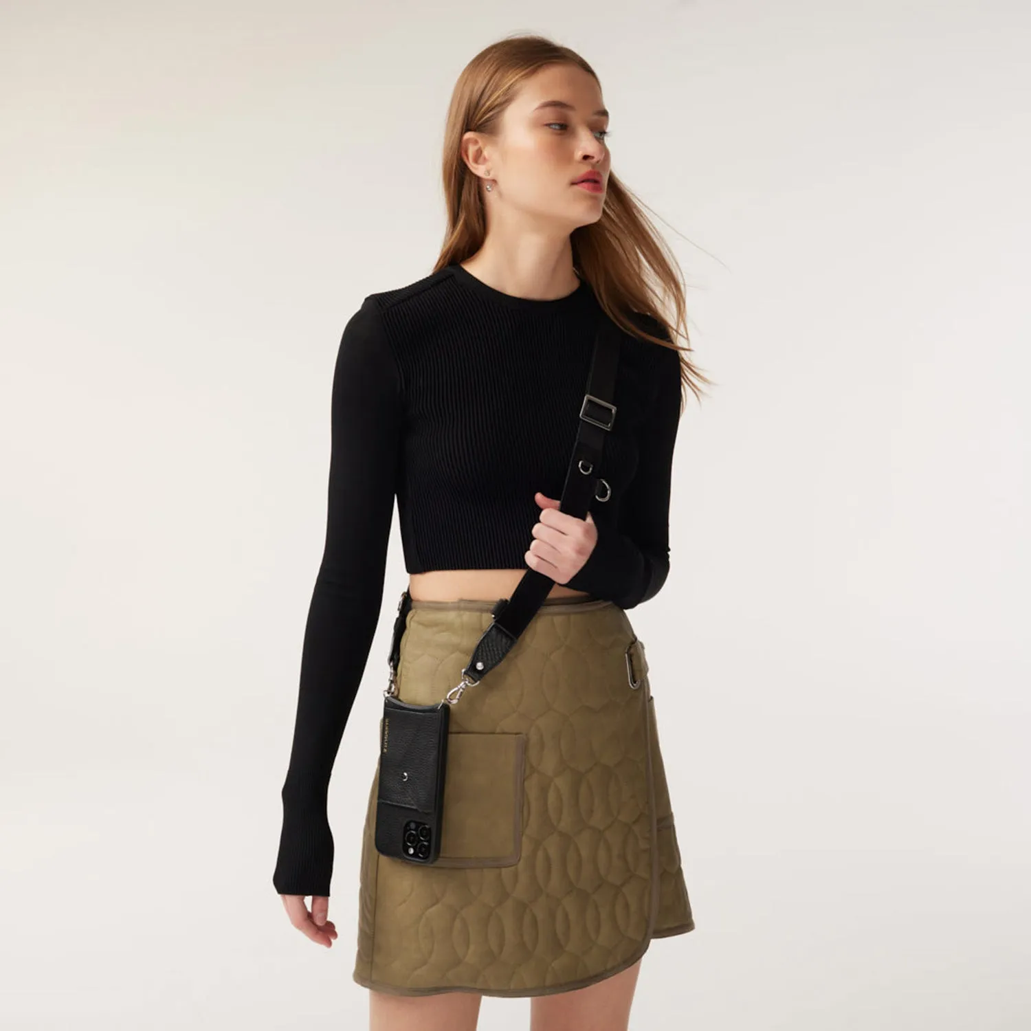 Fiona Side-Slot Crossbody Bandolier - Black/Silver