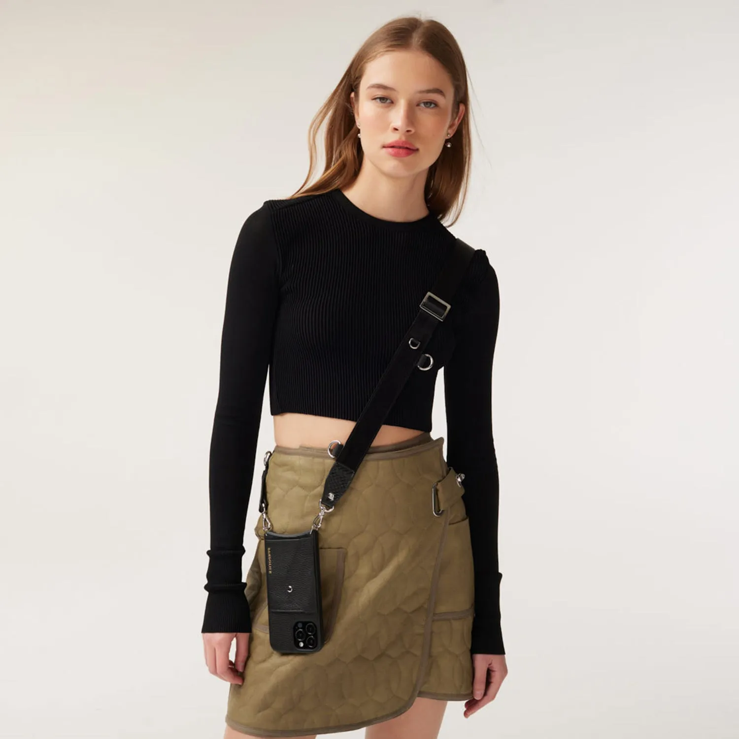 Fiona Side-Slot Crossbody Bandolier - Black/Silver