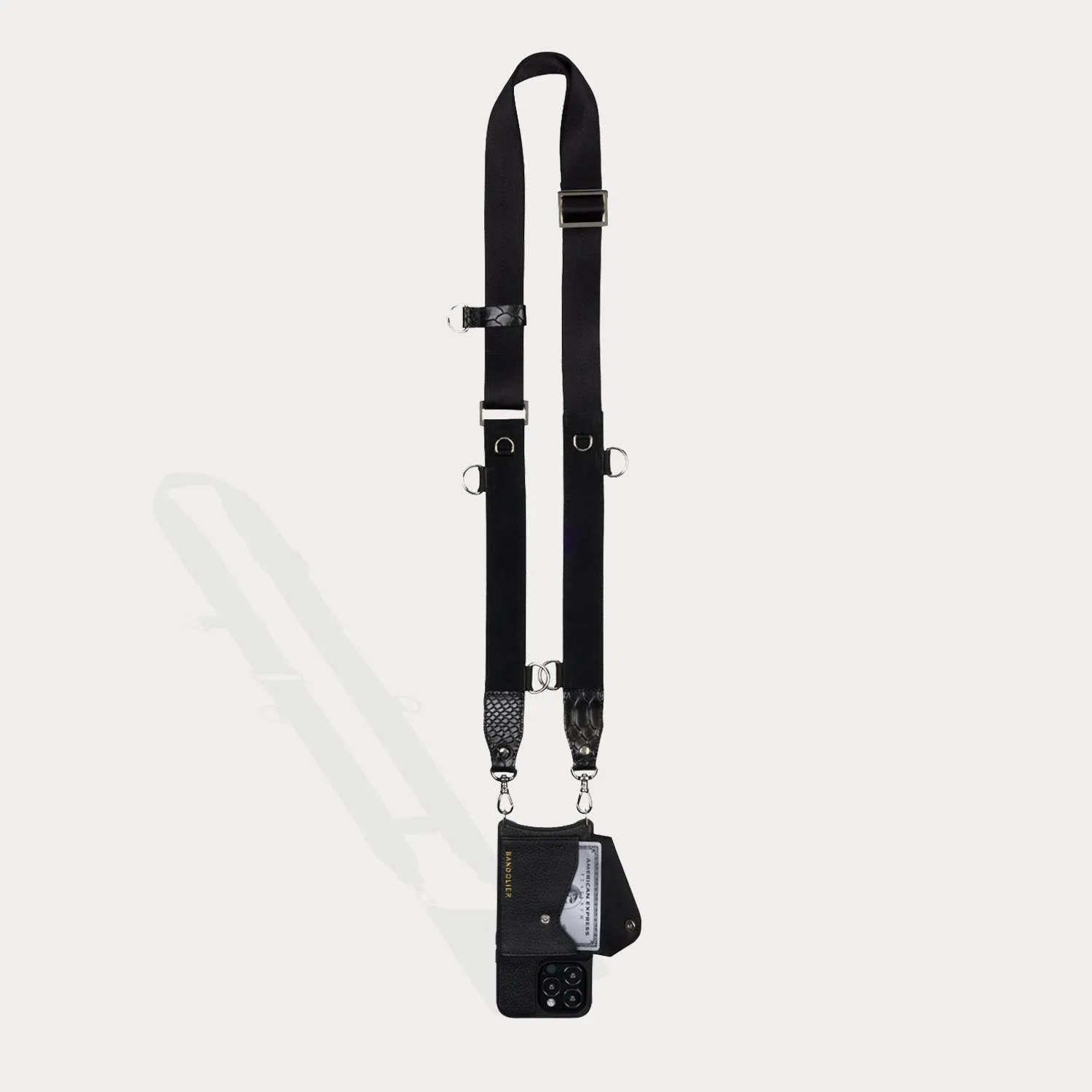 Fiona Side-Slot Crossbody Bandolier - Black/Silver