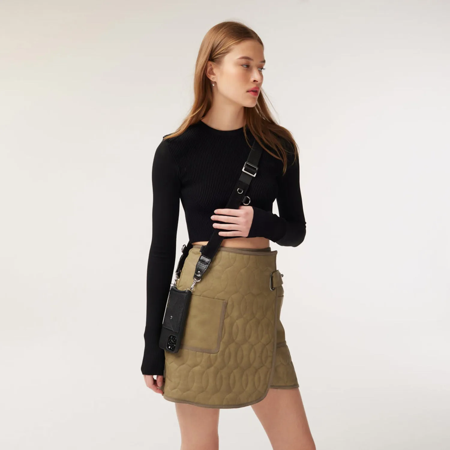 Fiona Side-Slot Crossbody Bandolier - Black/Silver
