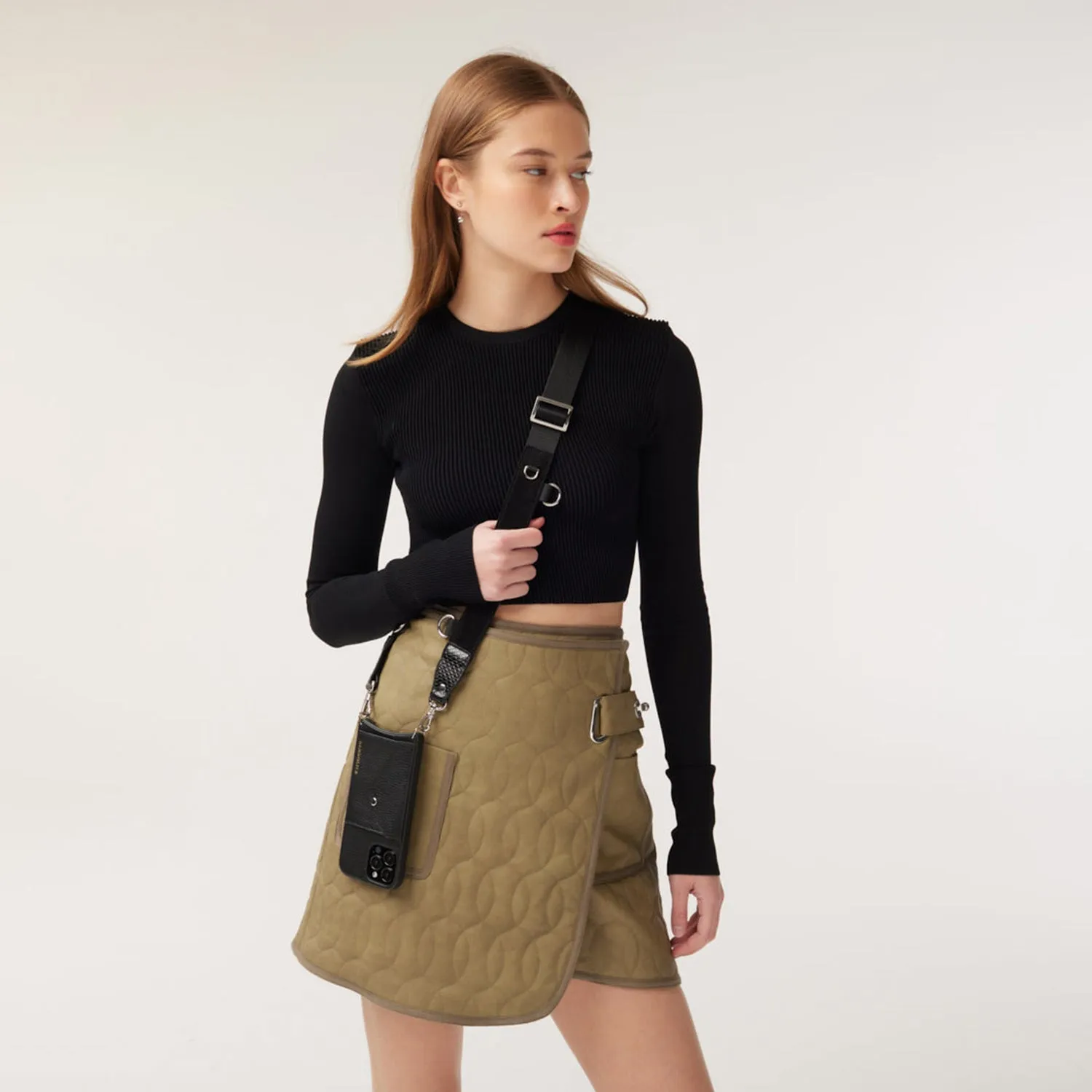 Fiona Side-Slot Crossbody Bandolier - Black/Silver