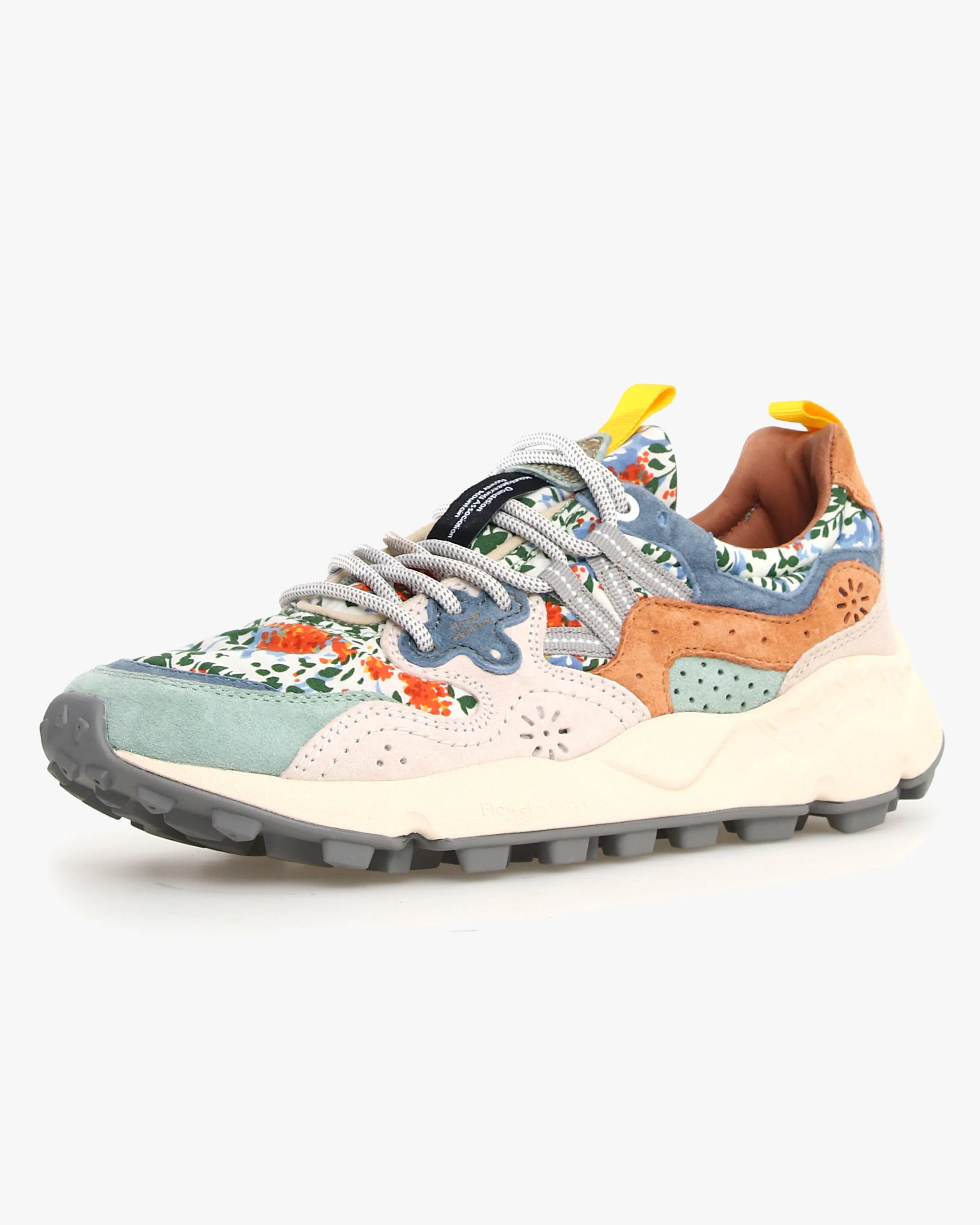 Flower Mountain Womens Yamano 3 Suede & Printed Cotton - Spring Flowers Grey / Milk