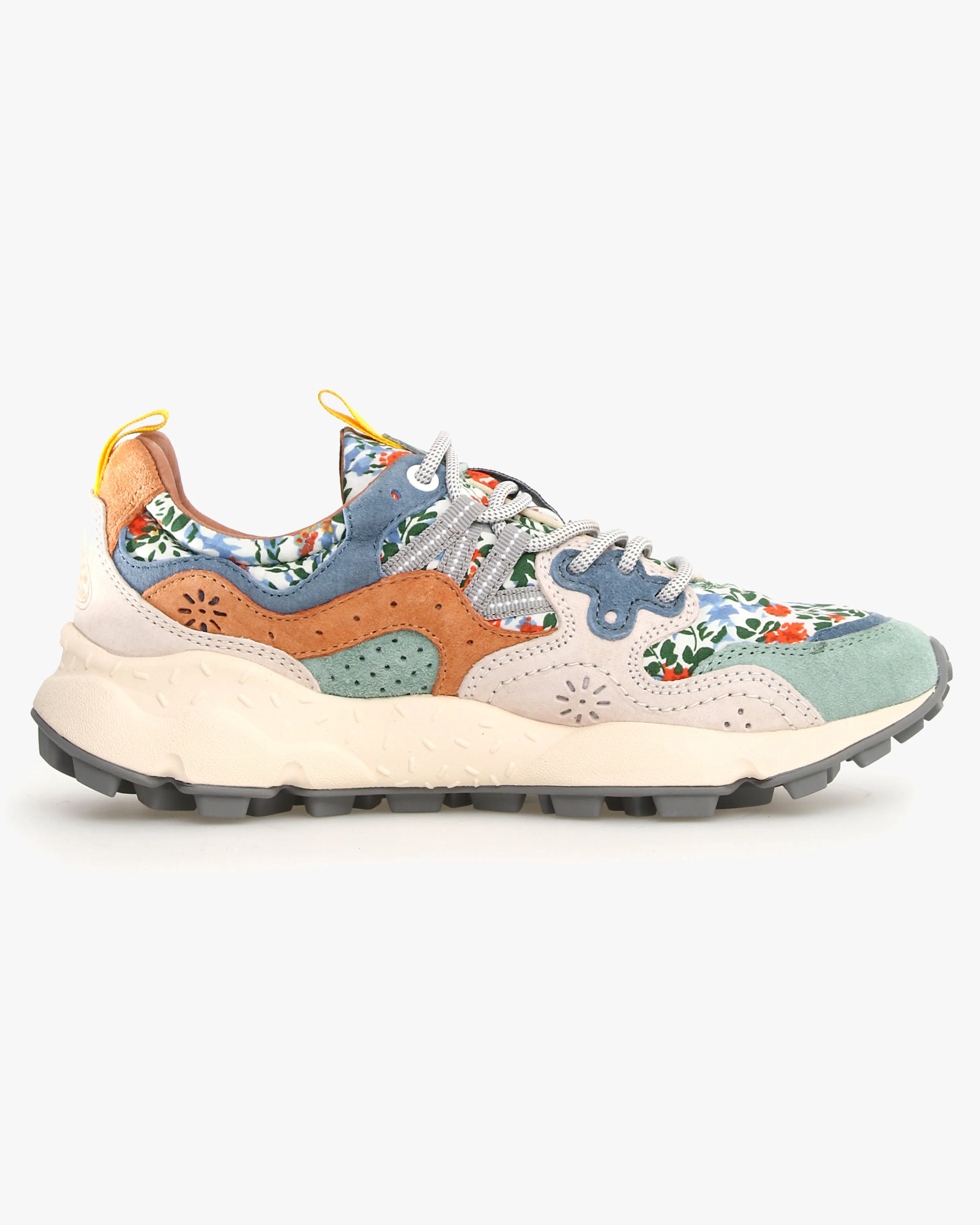 Flower Mountain Womens Yamano 3 Suede & Printed Cotton - Spring Flowers Grey / Milk