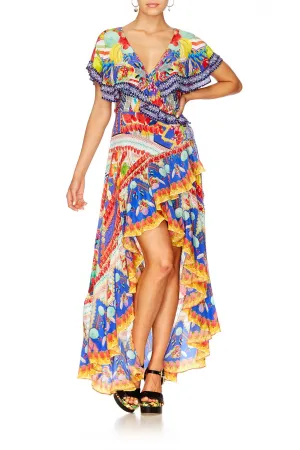 FRILL SLEEVE LONG DRESS RIO RIOT