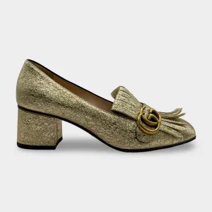 Gucci Galassia GG Marmont Fringe Gold Metallic Loafers