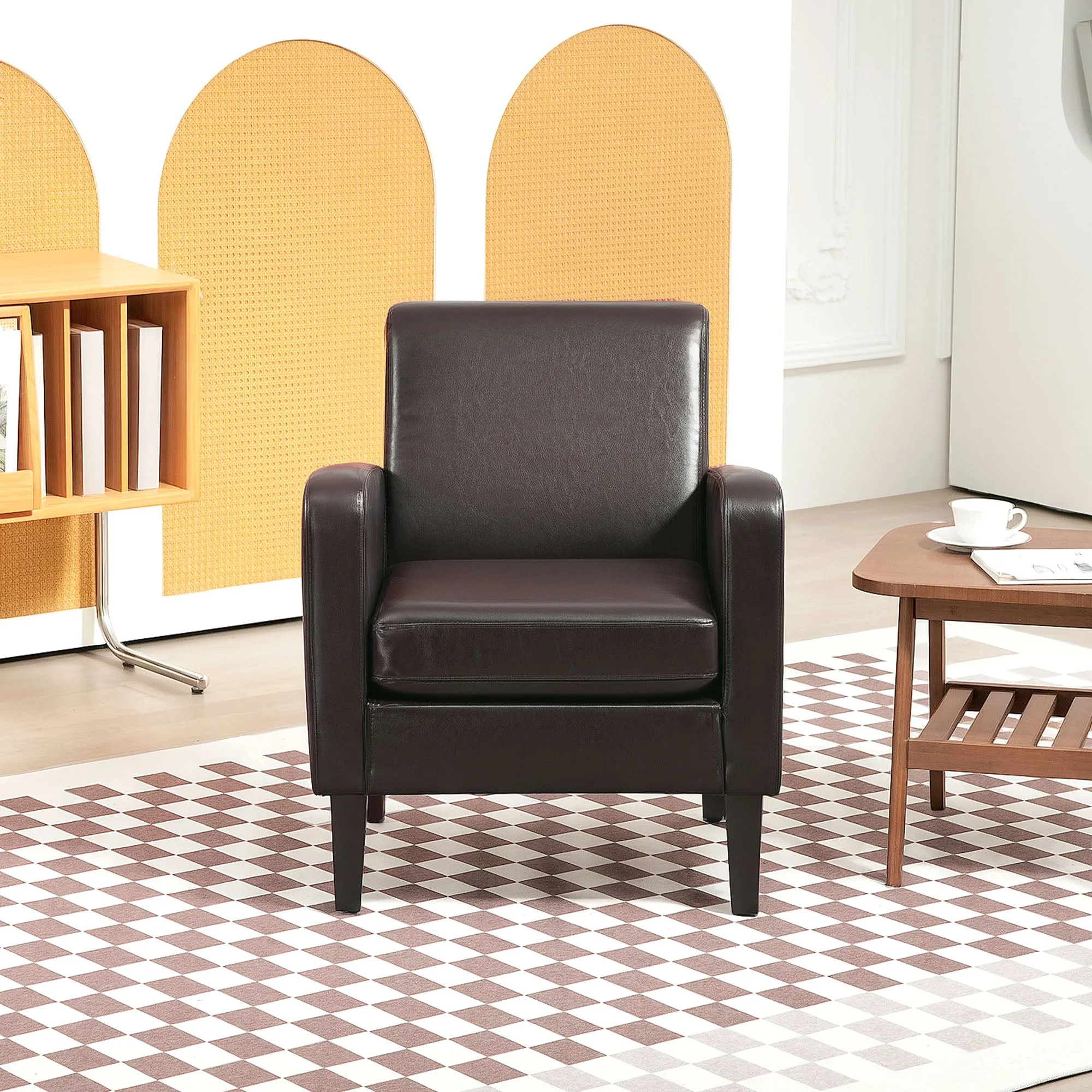 HOMCOM Armchair Accent Chair with Eucalyptus Wood Legs for Bedroom Brown