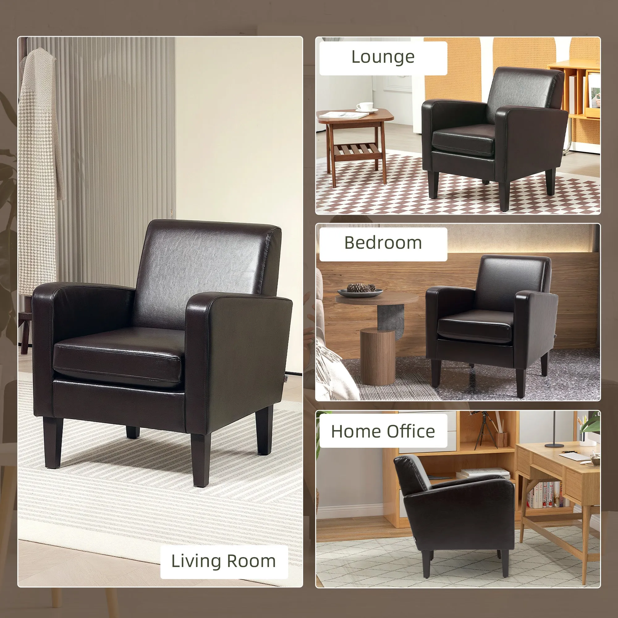 HOMCOM Armchair Accent Chair with Eucalyptus Wood Legs for Bedroom Brown