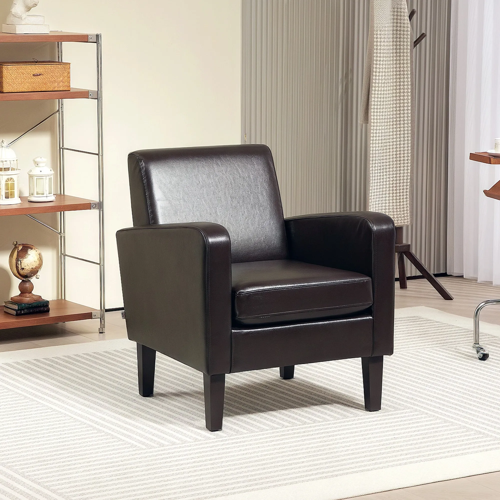 HOMCOM Armchair Accent Chair with Eucalyptus Wood Legs for Bedroom Brown