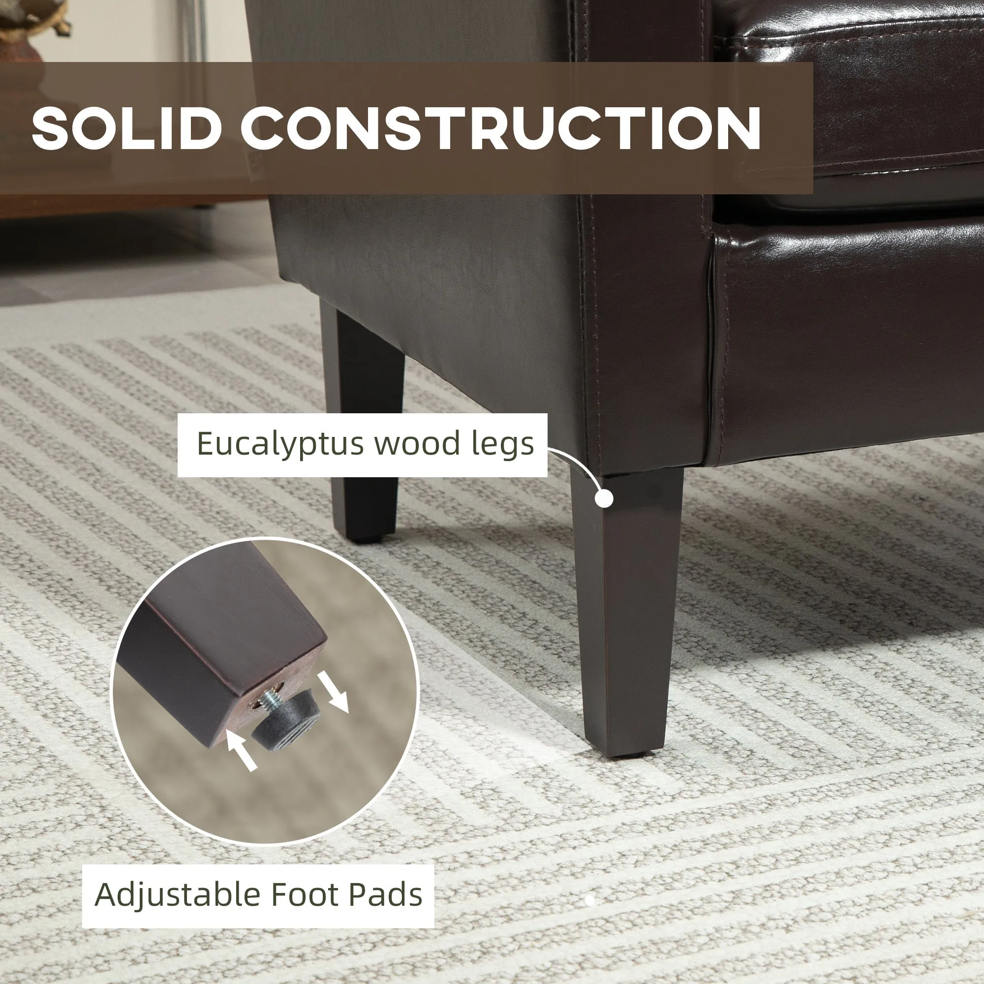 HOMCOM Armchair Accent Chair with Eucalyptus Wood Legs for Bedroom Brown