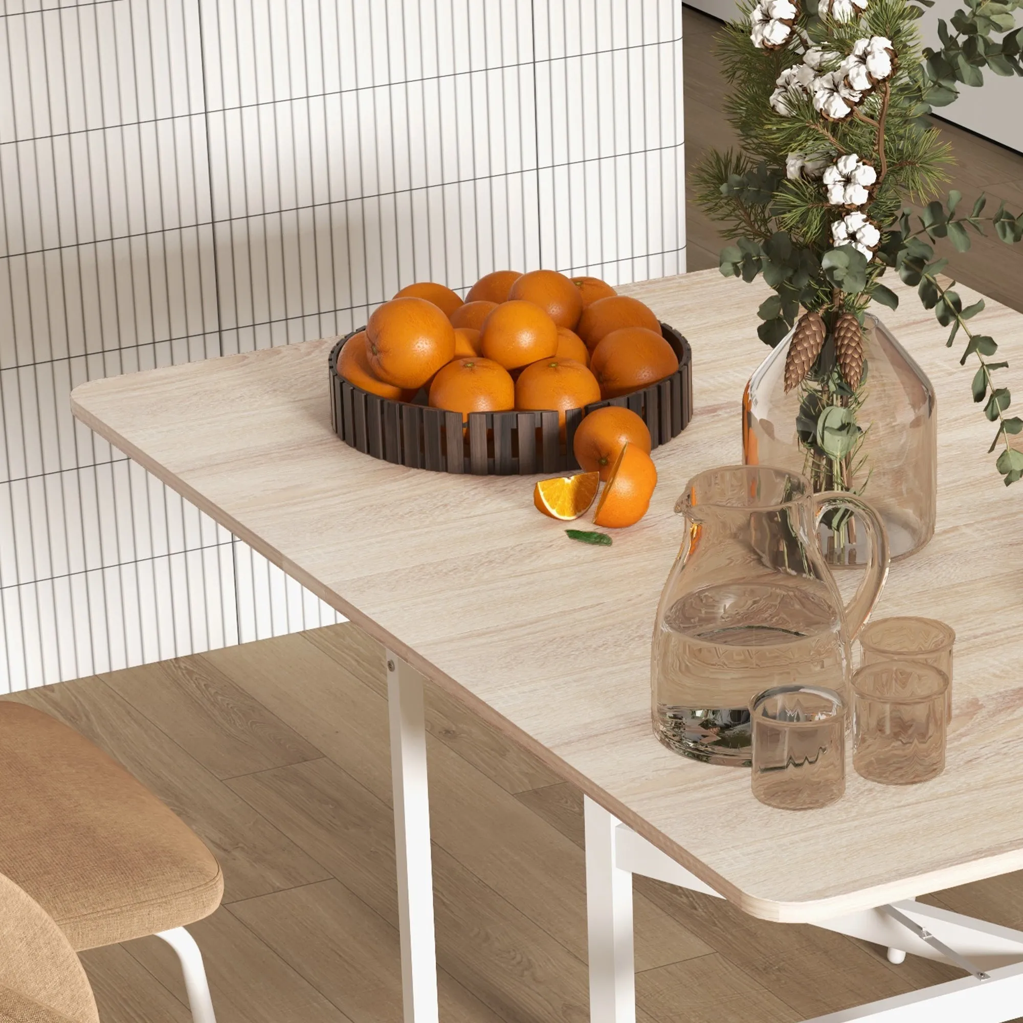 HOMCOM Drop Leaf Table with Wheels Folding Dining Table for Small Spaces, Nature