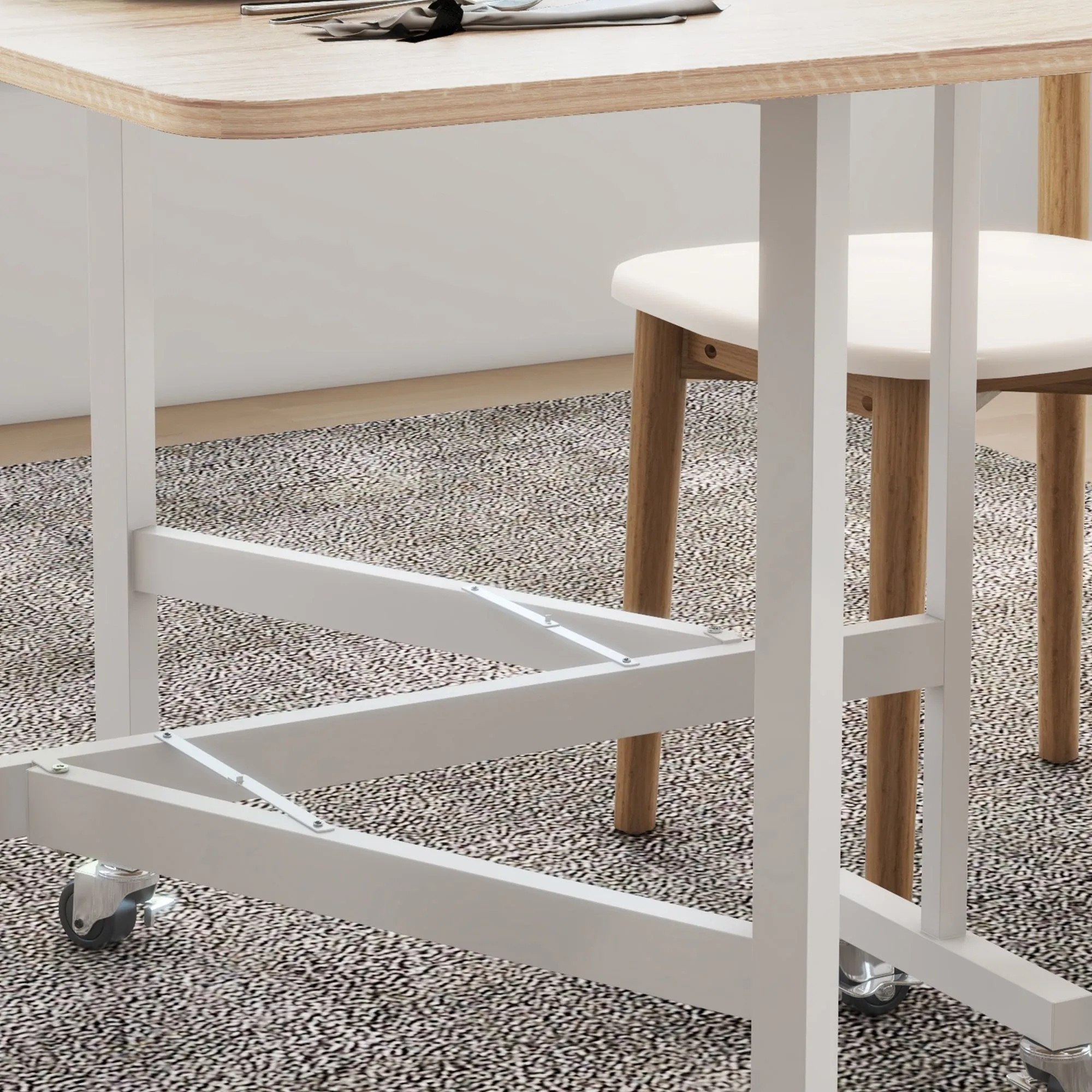 HOMCOM Drop Leaf Table with Wheels Folding Dining Table for Small Spaces, Nature