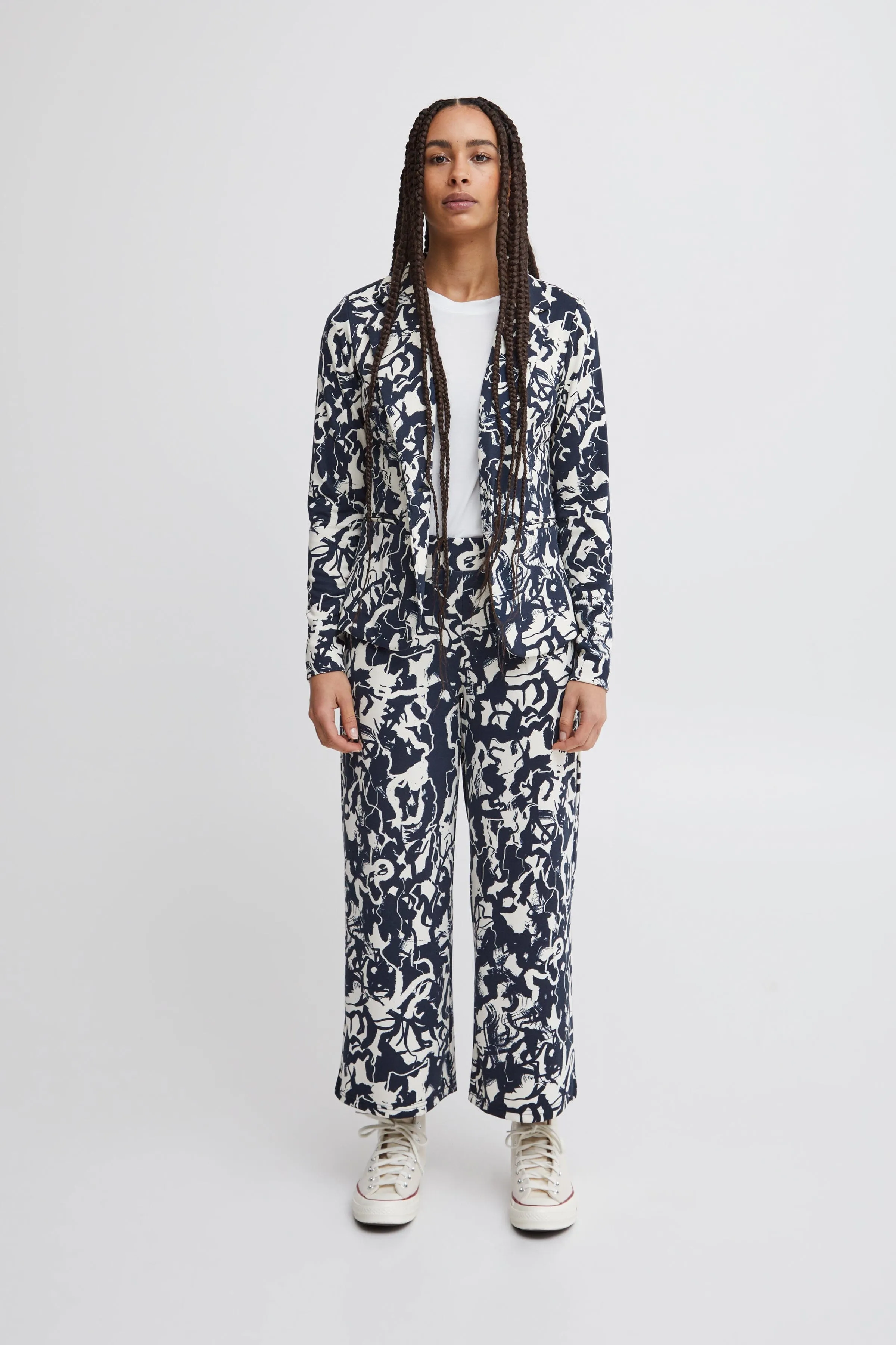 Kate Print Trousers in Total Eclipse Blue