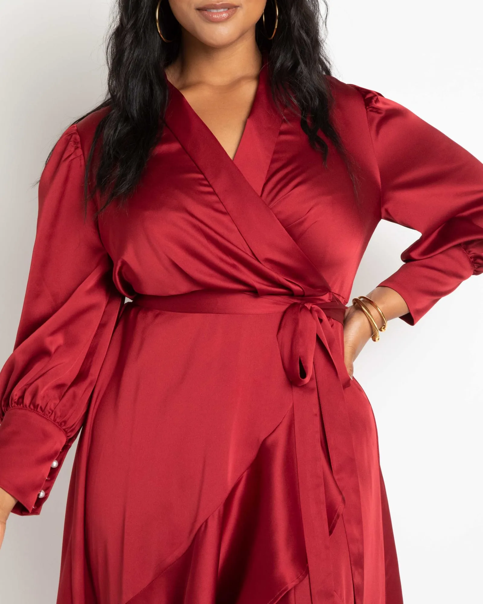Layan Satin Wrap Dress | Biking Red