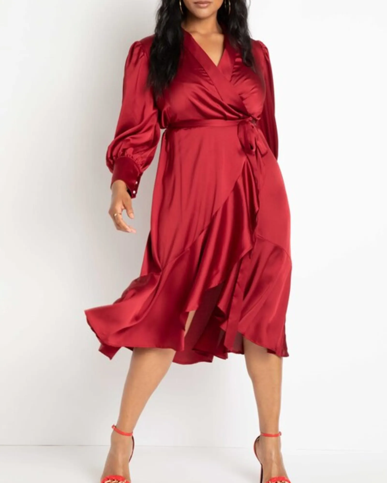 Layan Satin Wrap Dress | Biking Red