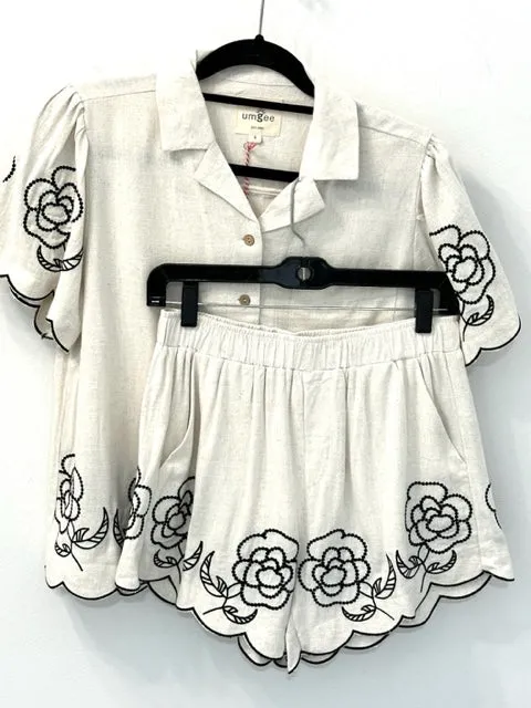 Linen Floral Embroidered Set