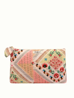 Patchwork organic cotton zip cosmetic bag