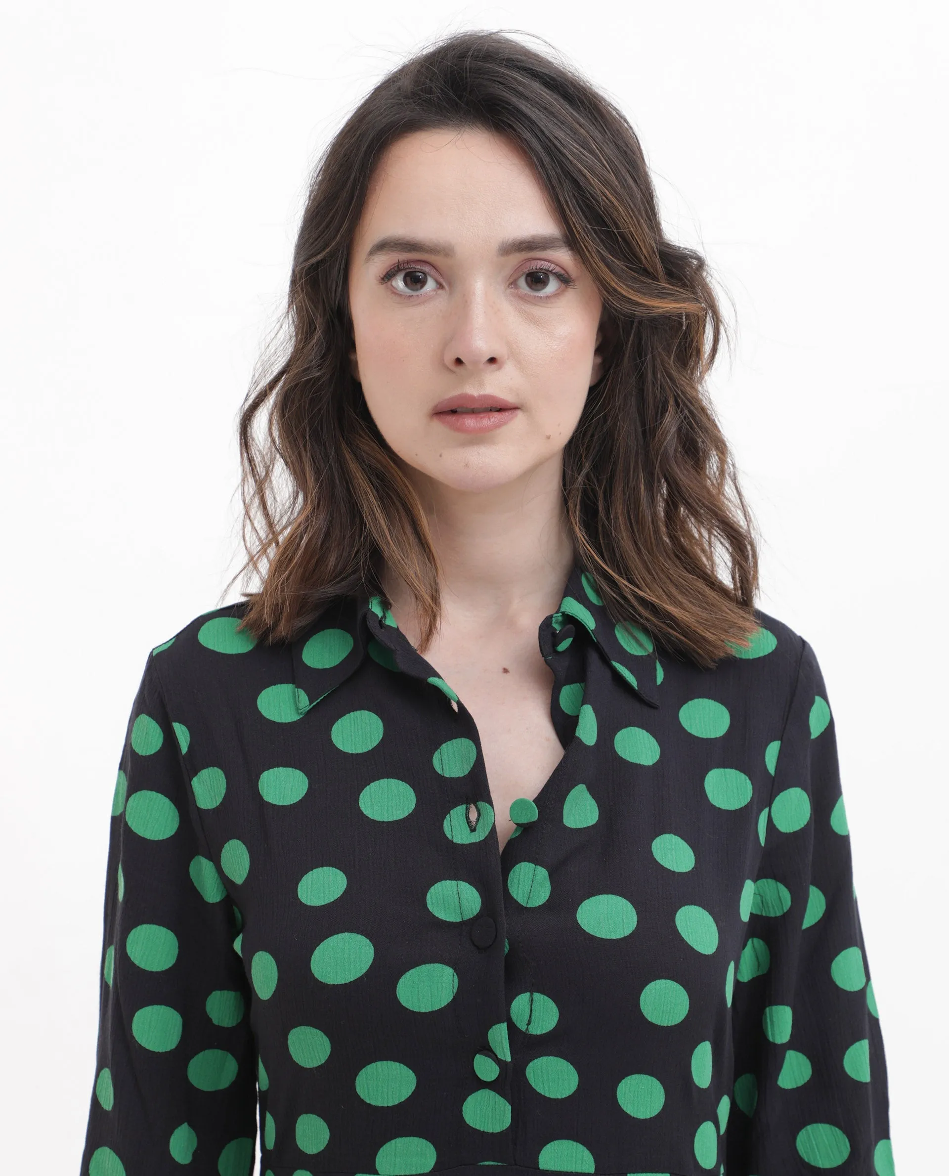 Rareism Women Winslet Black Rayon Fabric Regular Sleeves Collared Neck Abstract Print Regular Length Dress
