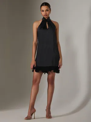Satin Halterneck Mini Dress, Black