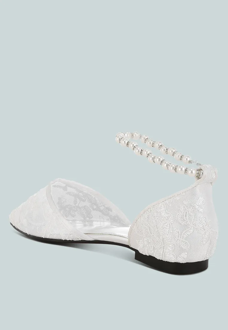Shrami Pearl & Rhinestone Strap Flat Sandals