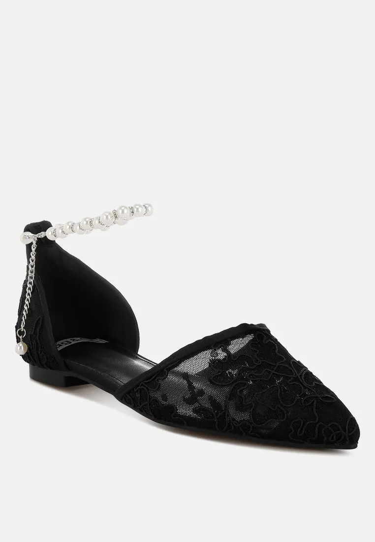 Shrami Pearl & Rhinestone Strap Flat Sandals